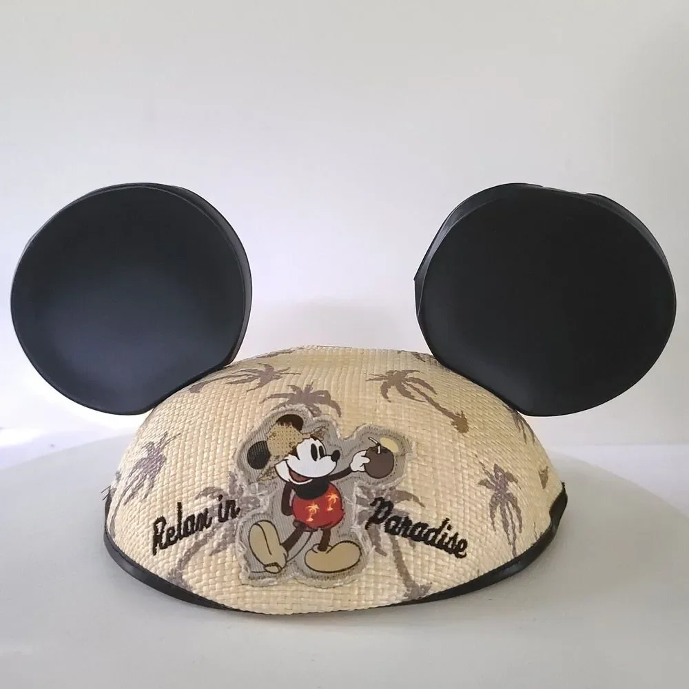 Disney Relax In Paradise Mickey Mouse Ear Hat Straw Coconut Palm Trees One Sz
